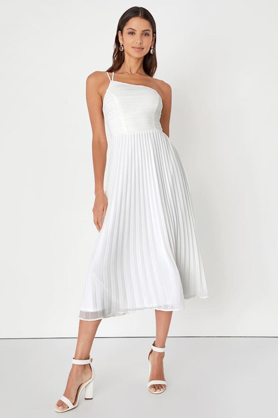 Lulus NWT Size Small Wondrous Muse White Pleated One Shoulder Midi Dress